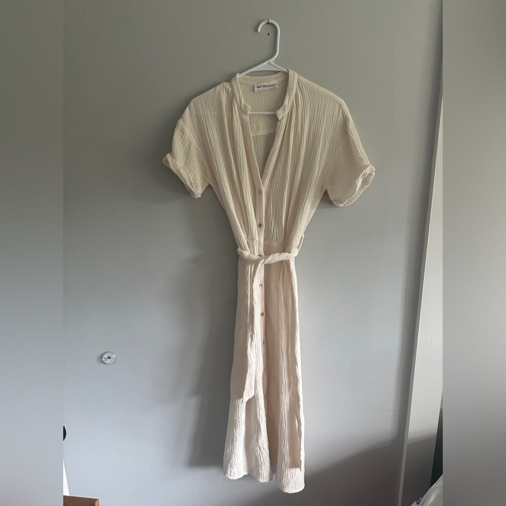 Self Contrast Gauze Cream Button-Down‎ Dress XS